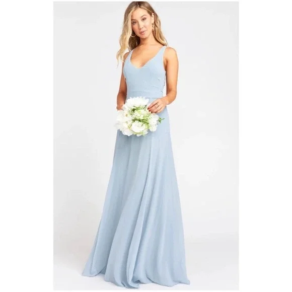 Show Me Your Mumu New Maxi Dress SMALL Jenn Icy Blue Chiffon Bridesmaids Wedding